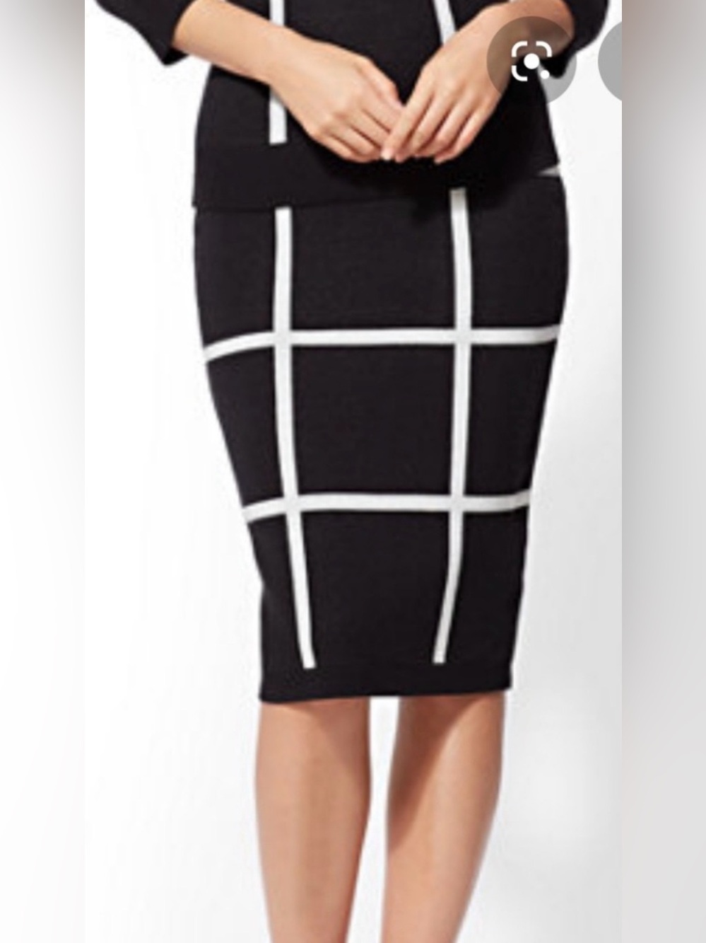New York & Company Black & White Windowpane Knit Skirt Set with Bow Tie - Picture 3 of 7